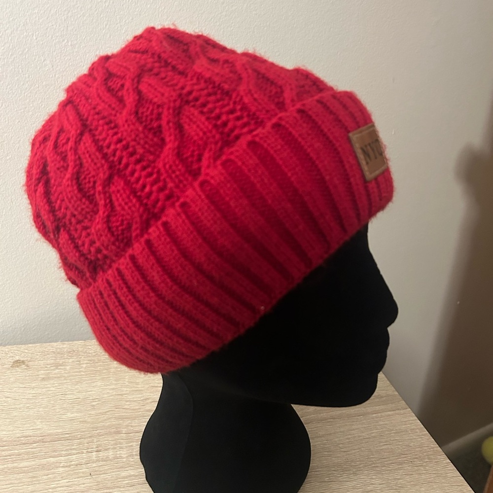 Red Cable Knit Beanie